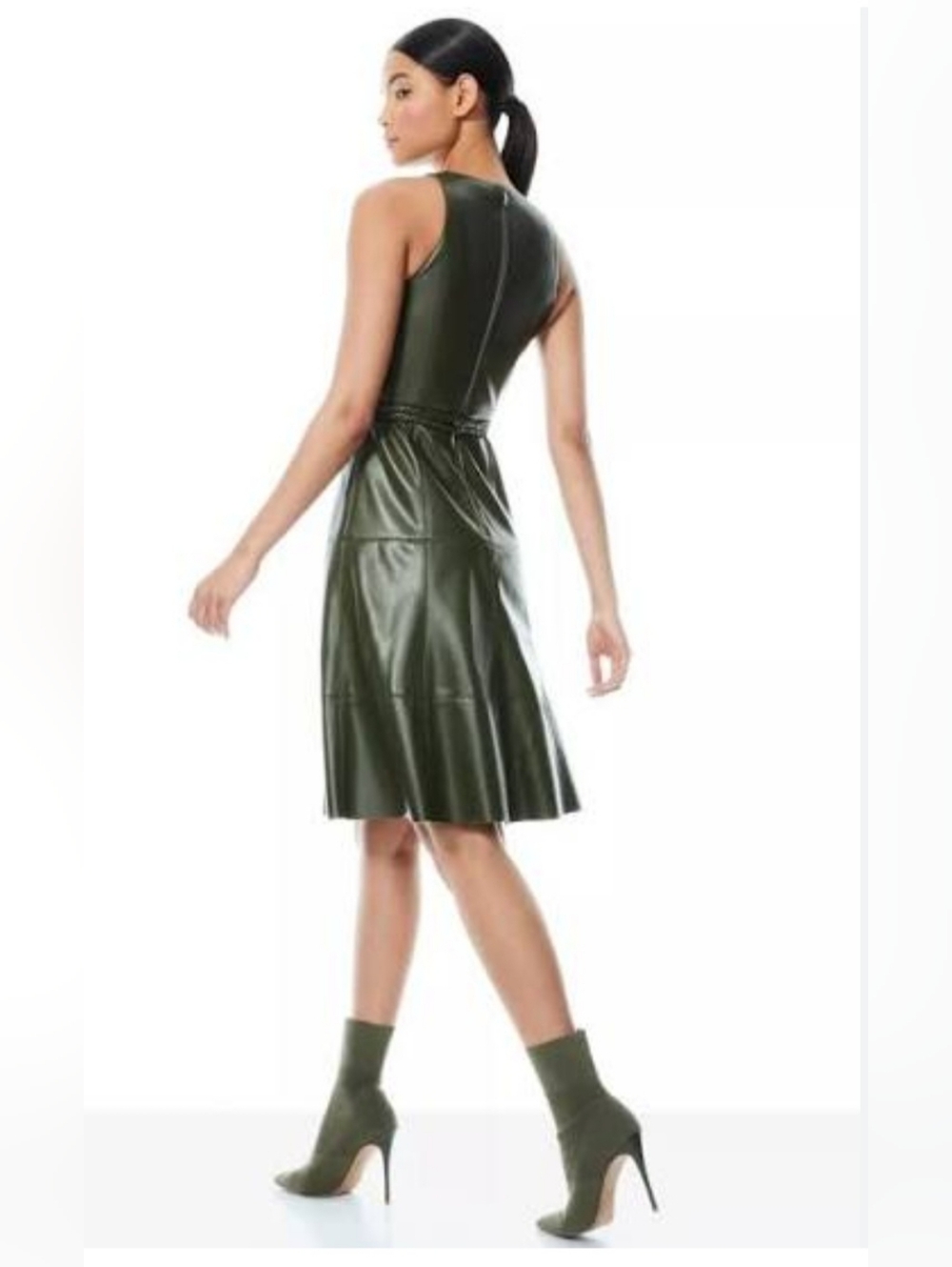 Alice + Olivia Leandra Faux Leather Fit-and-Flare Dress Size 4 - Picture 7 of 16